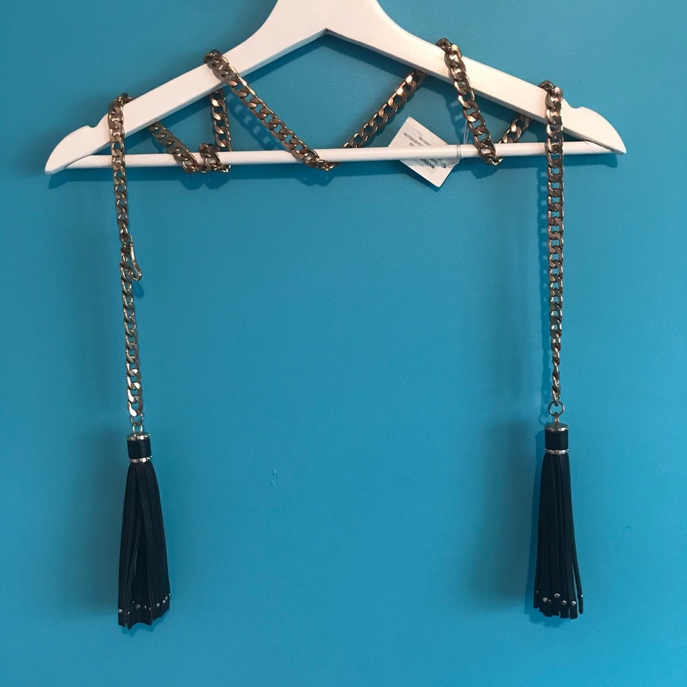 Faux Vegan Leather Gold Metal Chain Belt